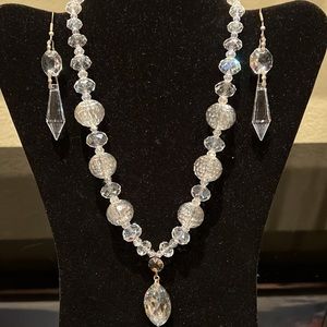 Vintage Crystal Beveled Bead Necklace with Earrings